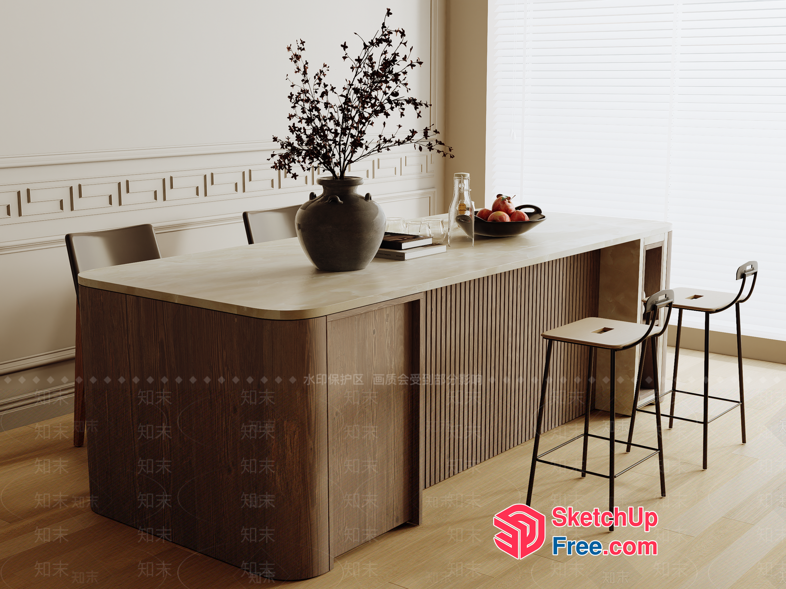 Elegant Modern Minimalist Kitchen Island 3D SketchUp File