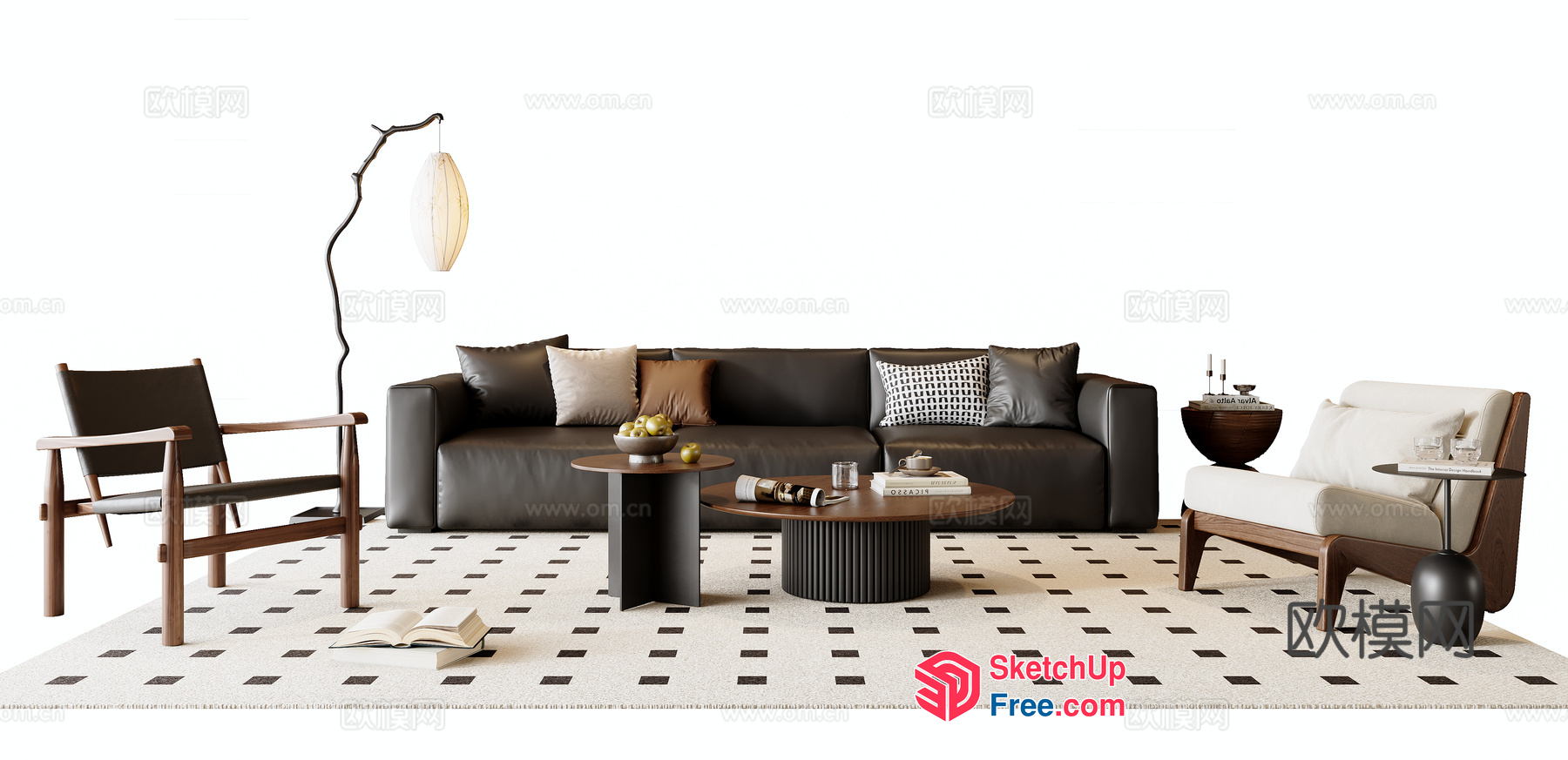 Modern Living Room With Dark Sofa And Light Rug 3D SketchUp File
