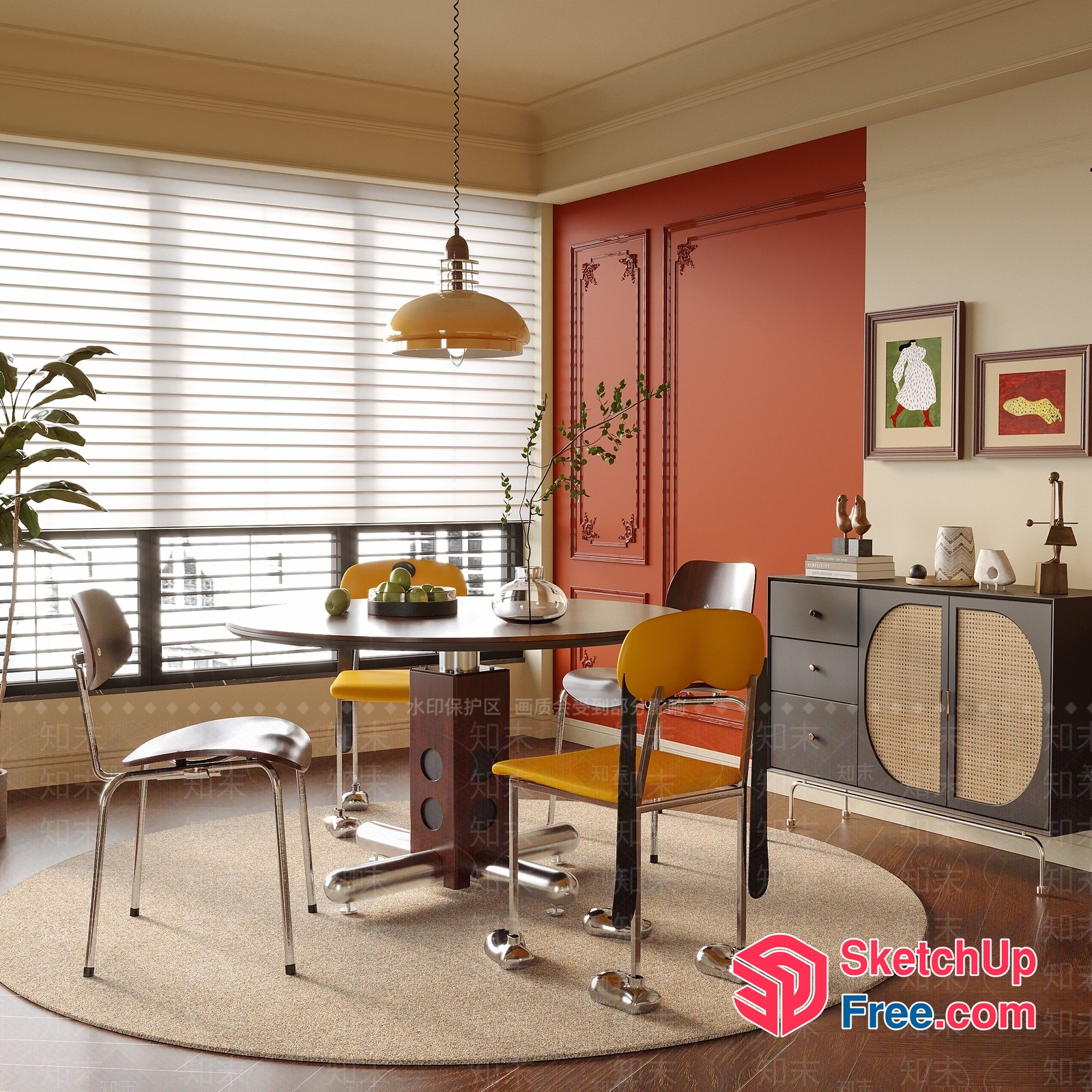 Vibrant Mid-Century Modern Dining Room 3D SketchUp File