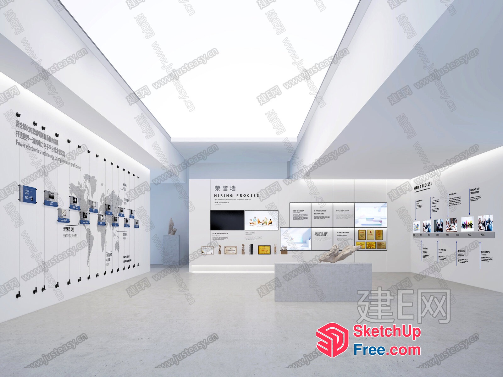 White Room With World Map And Informational Displays 3D SketchUp File