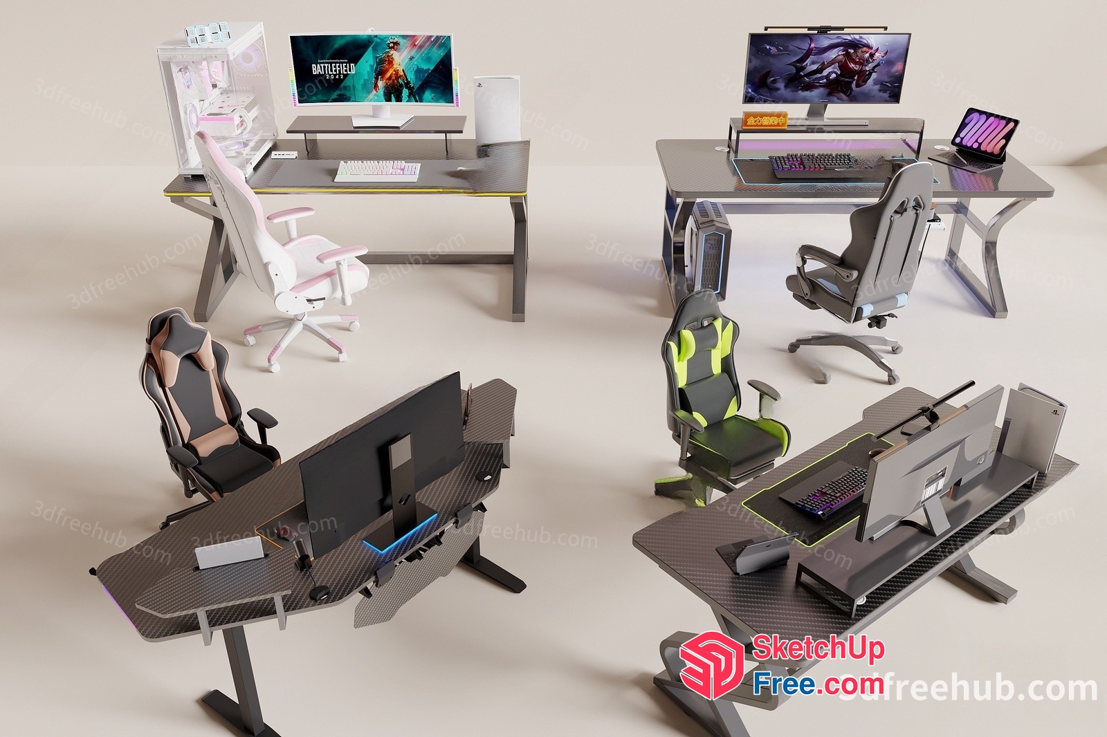 Gaming Computer Setup Furniture 3D SketchUp File