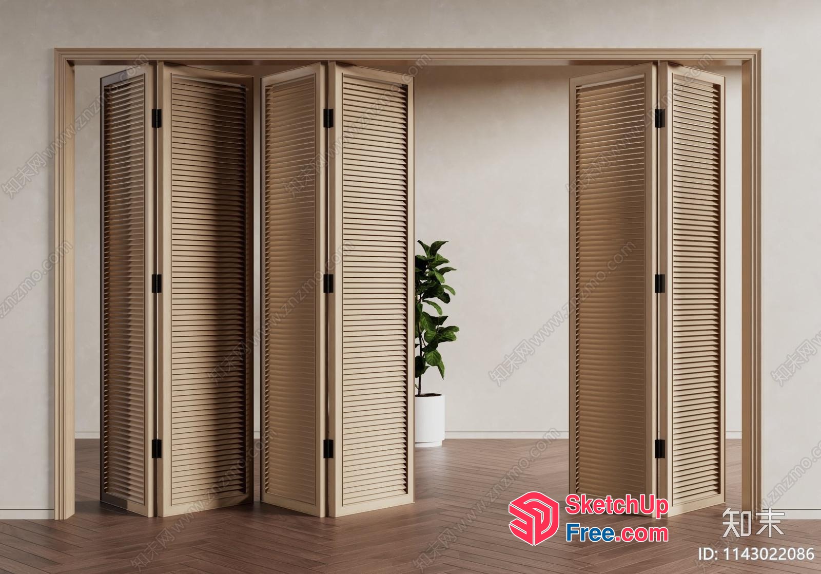 Partition Screen With Plant And Wooden Floor 3D SketchUp File