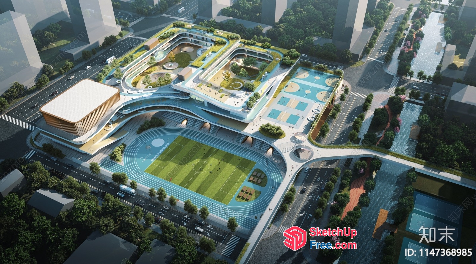 Modern Sports Complex With Roof Garden And Swimming Pool 3D SketchUp File