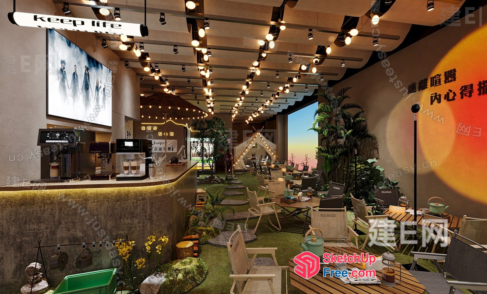 Modern Outdoor Cafe With Natural Decor 3D SketchUp File