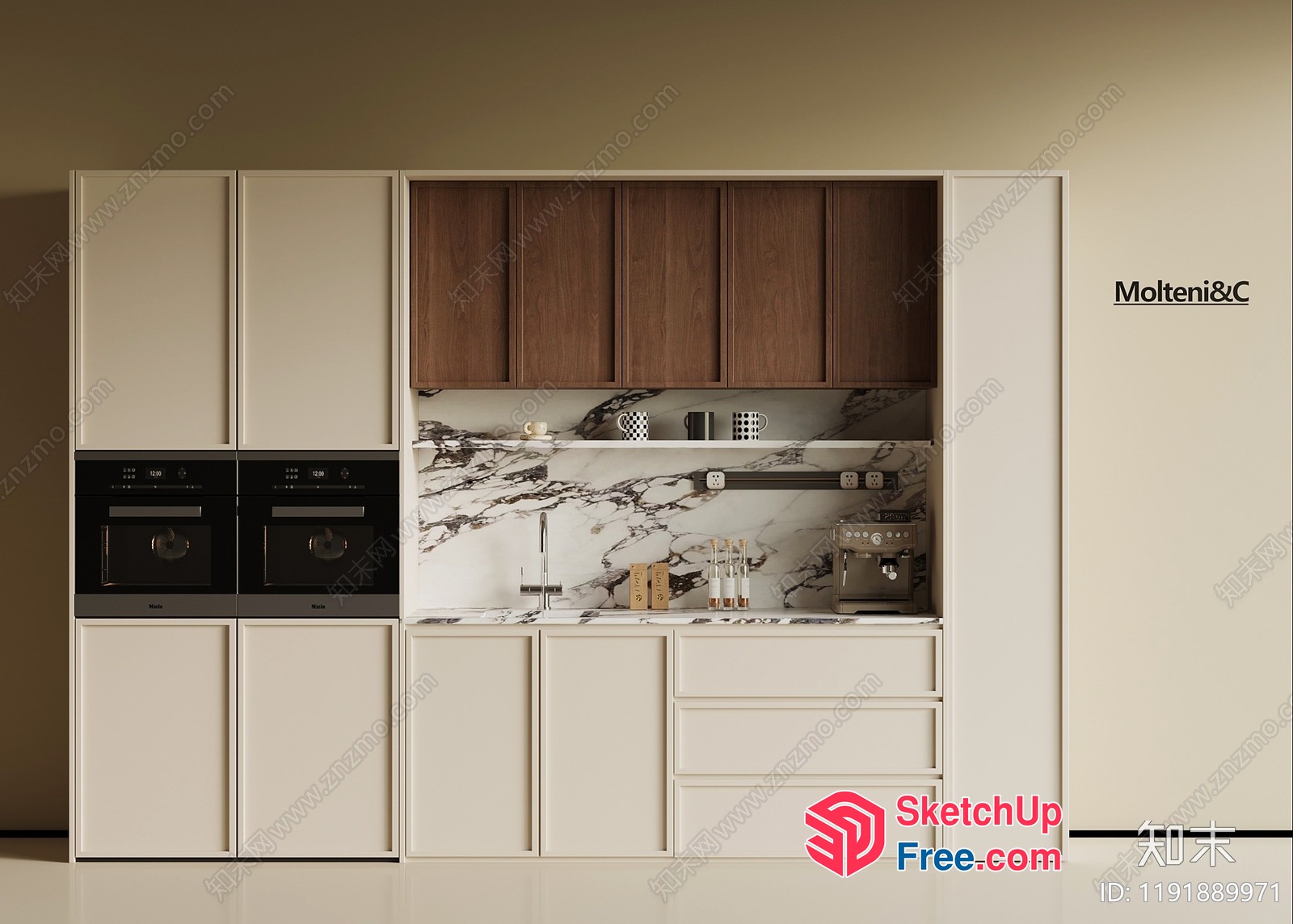 Modern Kitchen Interior With Marble Countertops And White Cabinets 3D SketchUp File