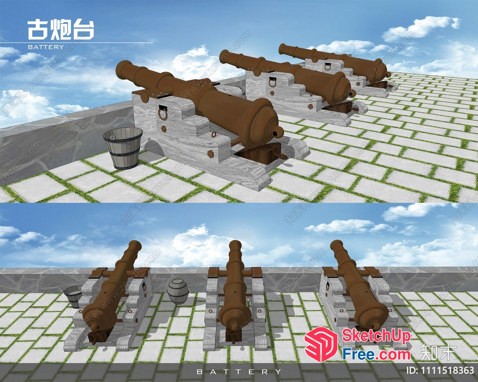 Ancient Stone Cannons In A Serene Skyline Setting 3D SketchUp File