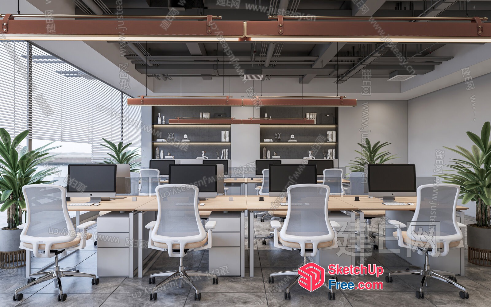 Modern Office Space With Natural Light And Plants 3D SketchUp File