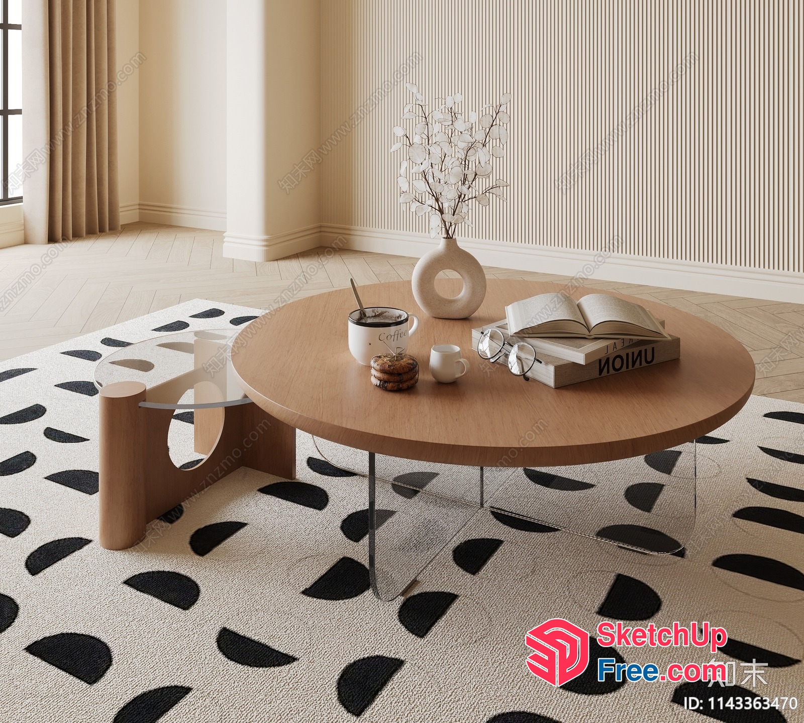 Modern Minimalist Living Room Coffee Table And Rug 3D SketchUp File