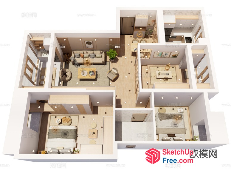 Modern Apartment Plan With Elegant Decor 3D SketchUp File
