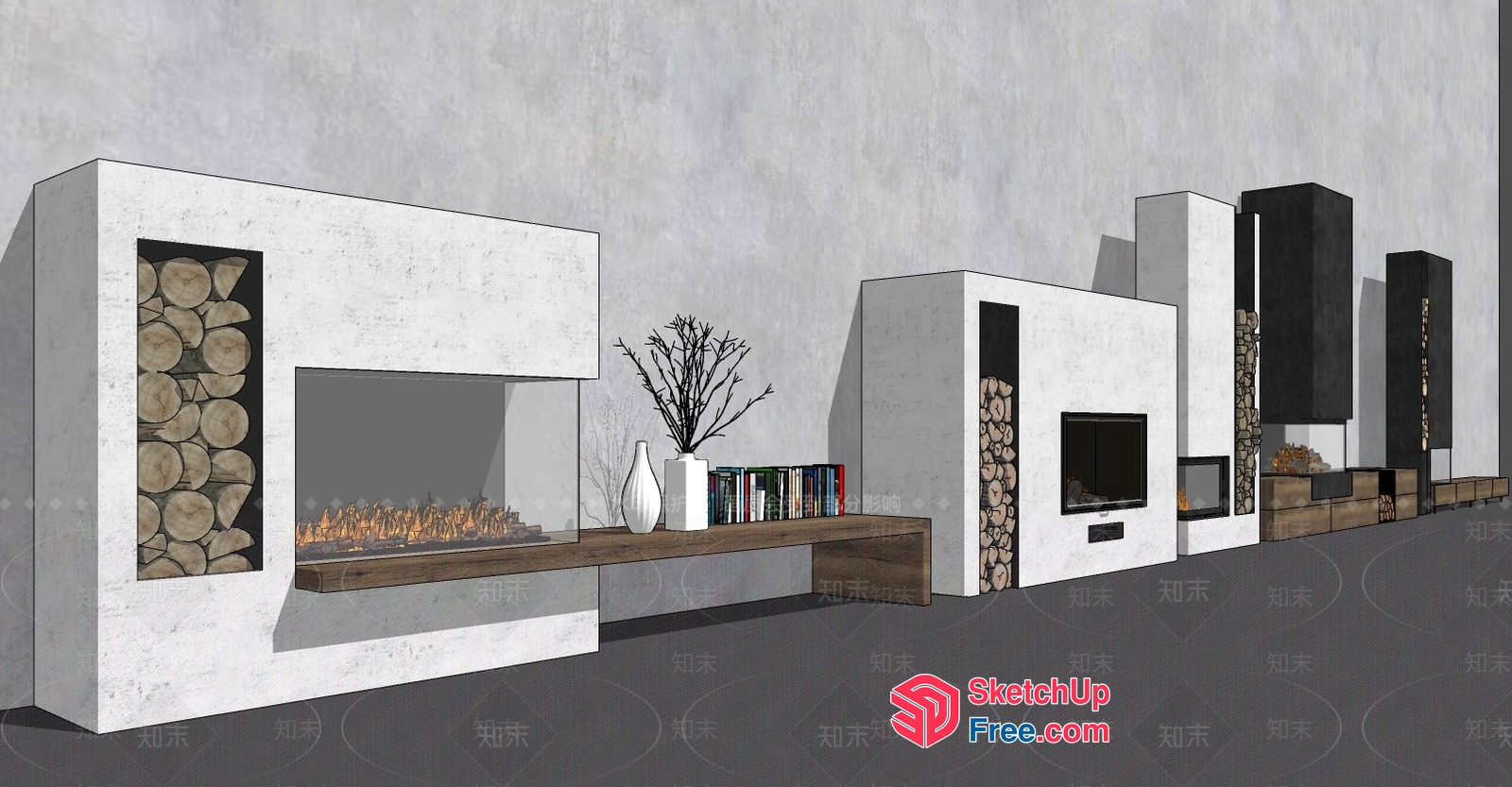 Modern Fireplace Designs In White And Brown 3D SketchUp File