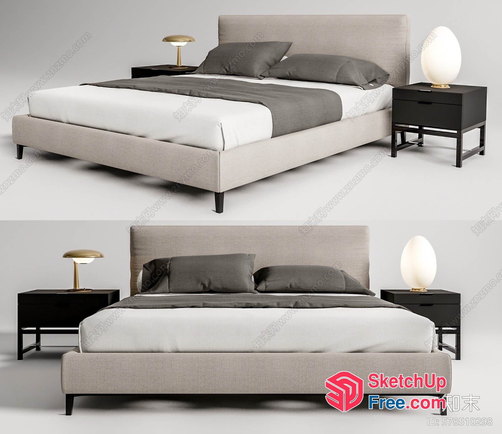 Modern Minimalist Bed With Nightstands 3D SketchUp File