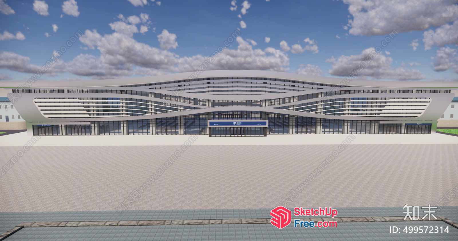 Modern Commercial Street Building With Glass Curtain Wall 3D SketchUp File