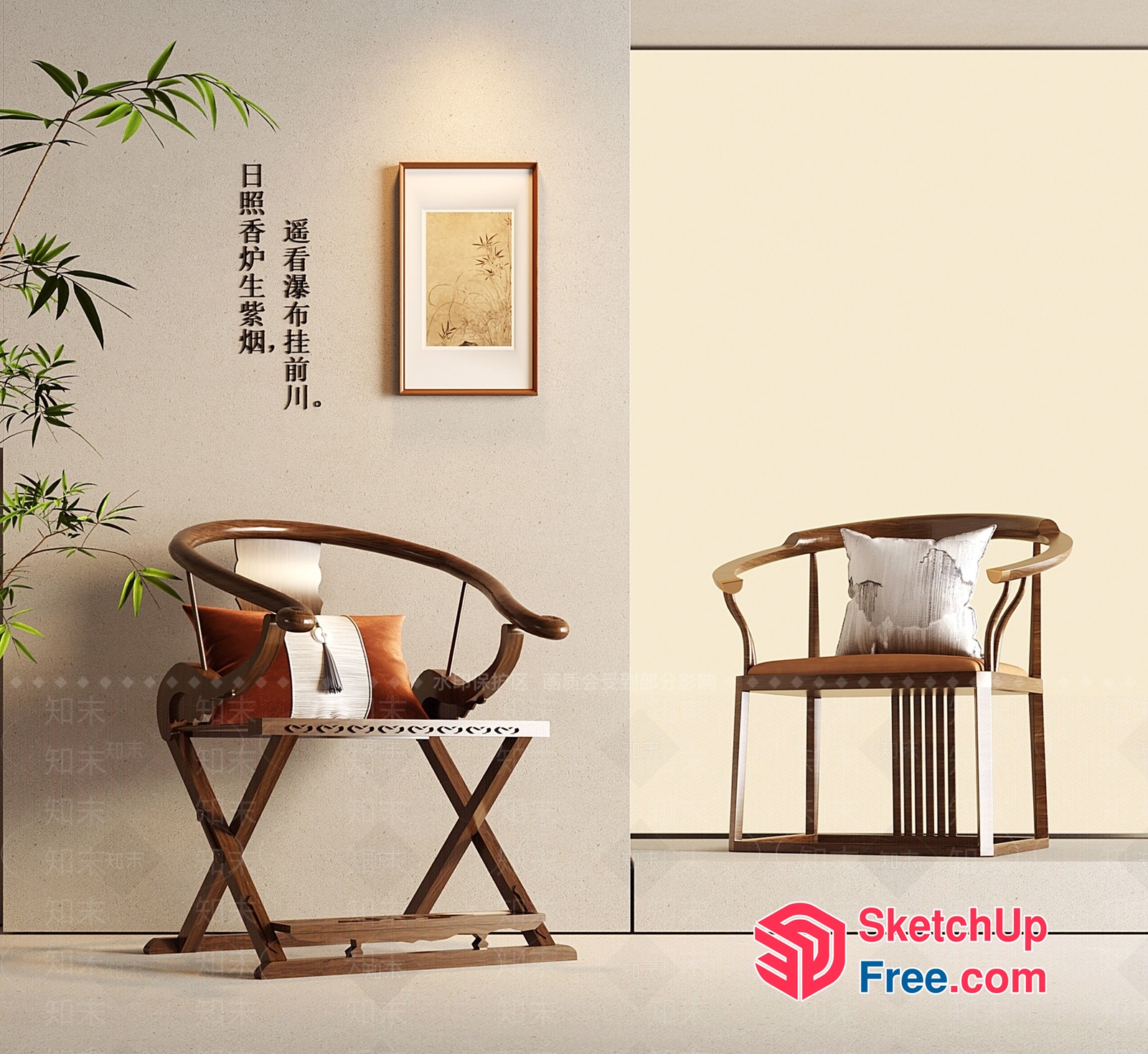 Asian-Inspired Modern Living Room Furniture 3D SketchUp File