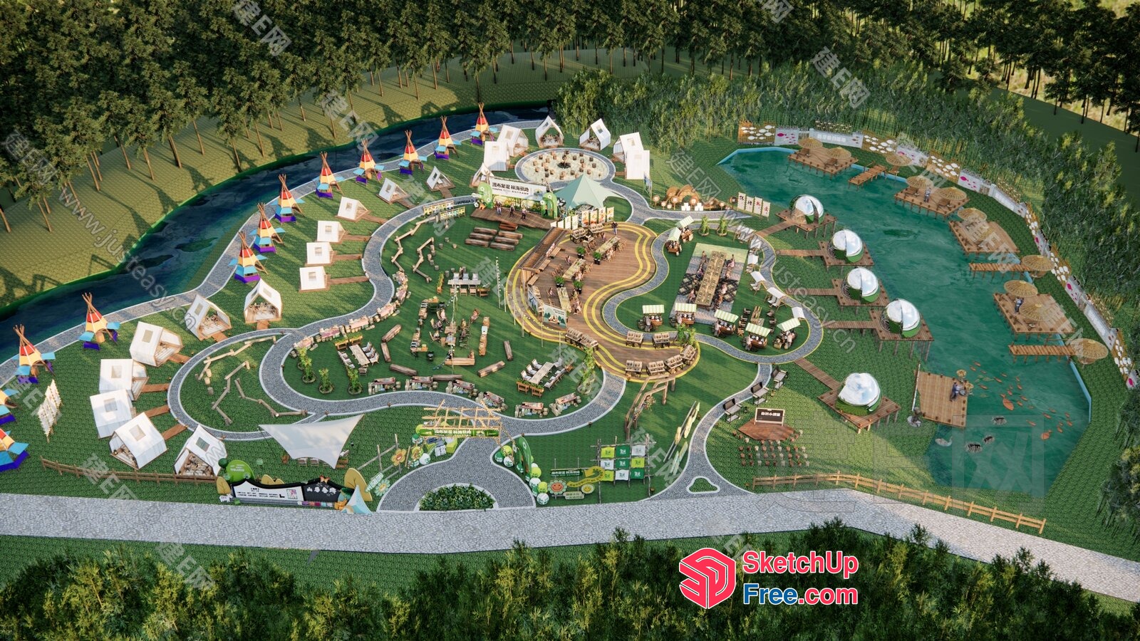 3D Rendering Of A Park With Various Attractions And Activities 3D SketchUp File