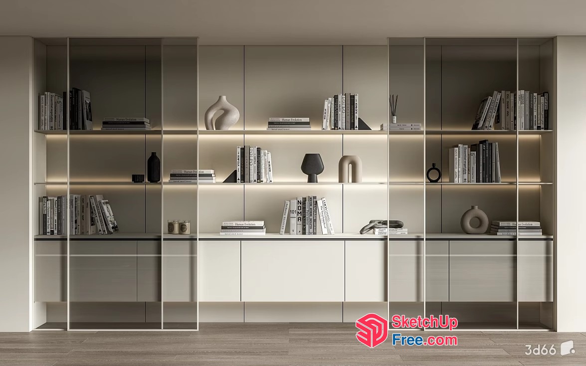 Modern Bookcase With Built-In Lighting 3D SketchUp File