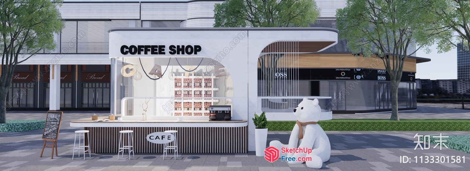 Modern Coffee Shop With Stylish Exterior 3D SketchUp File
