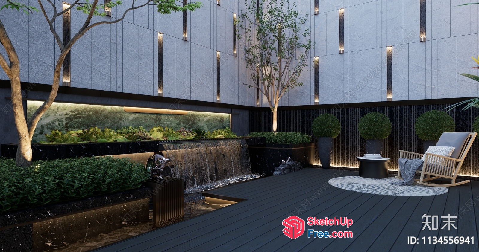Serene Outdoor Oasis With Waterfall And Seating 3D SketchUp File