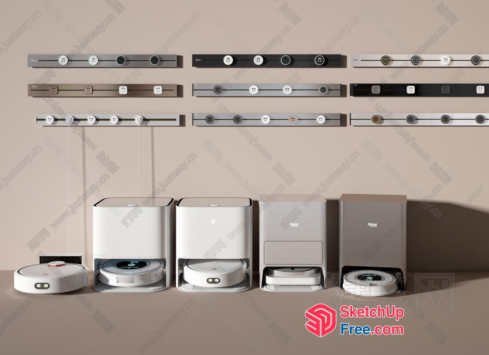 Modern Clean Line Robot Vacuums And Charging Stations 3D SketchUp File