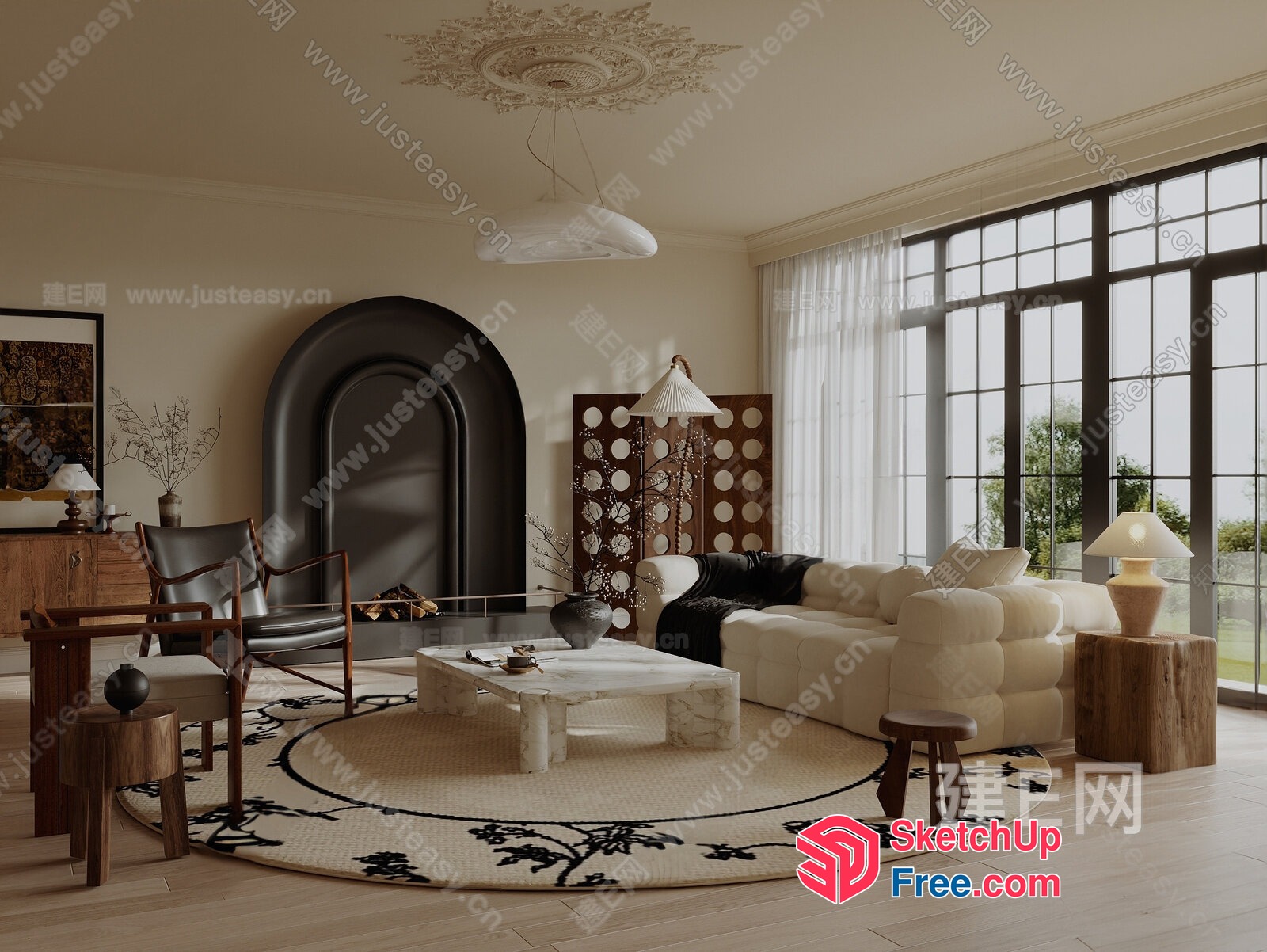 Modern Living Room With White Sofa And Black Accent 3D SketchUp File