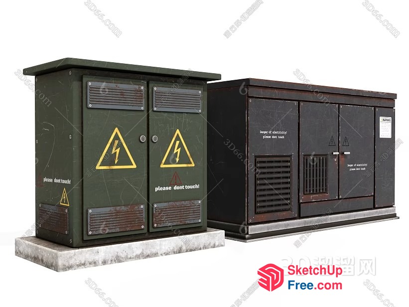 Electrical Boxes With Warning Signs And Text 3D SketchUp File