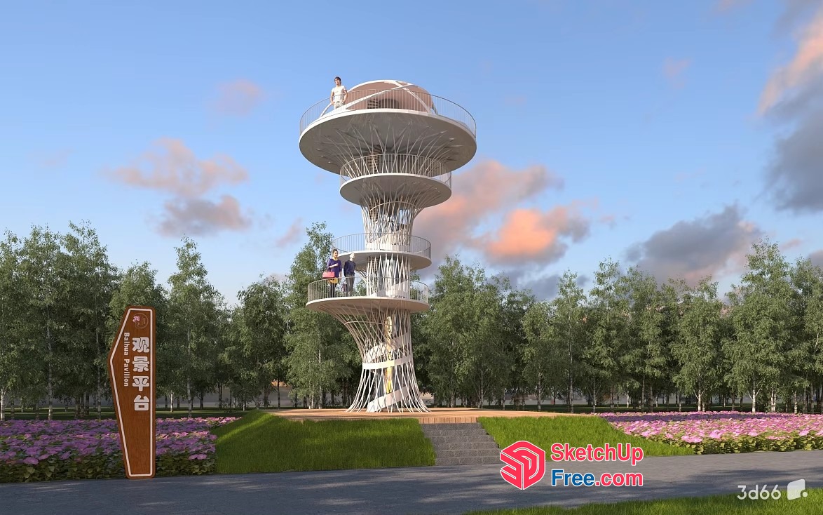 Tower Observation Deck With Staircase And Railings 3D SketchUp File
