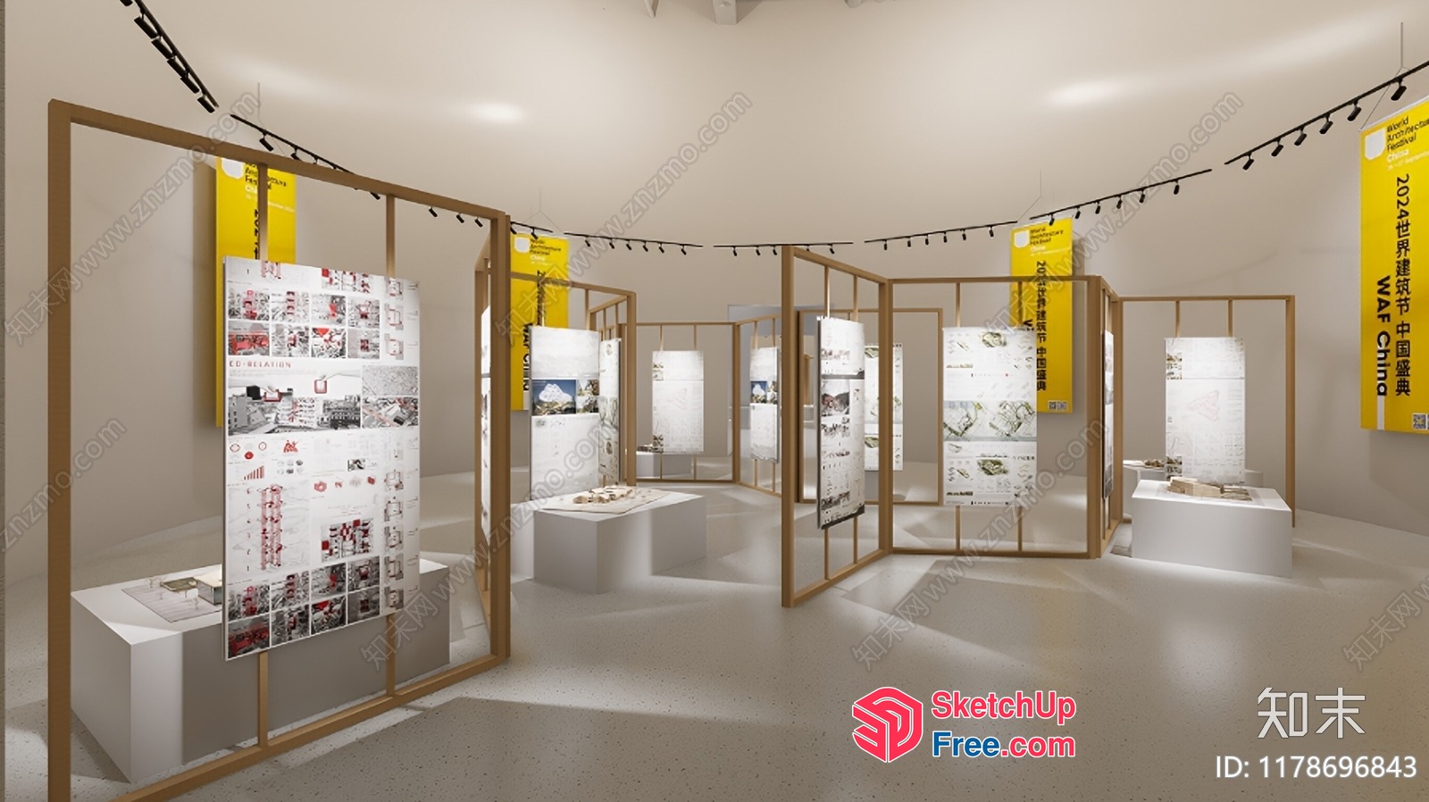 Modern Exhibition Space With White Walls And Wooden Accents 3D SketchUp File