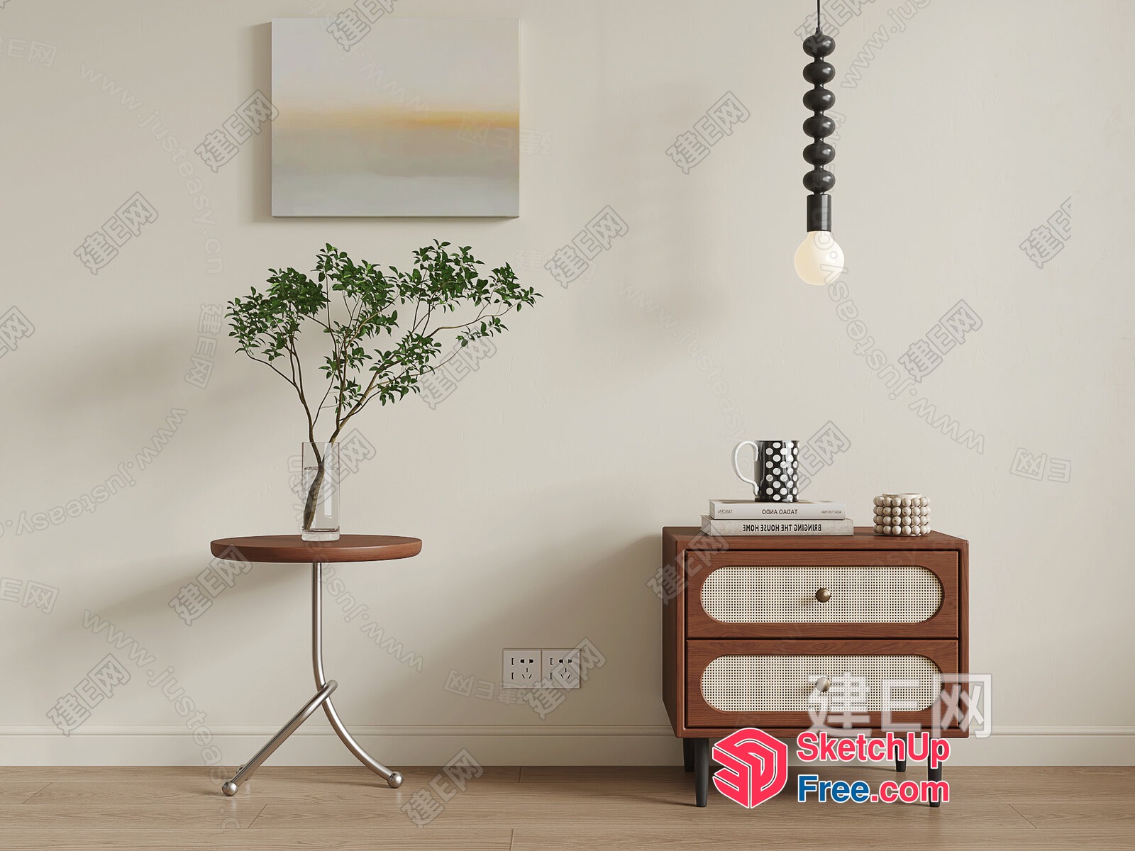 Modern Minimalist Living Room Interior With Wooden Furniture 3D SketchUp File