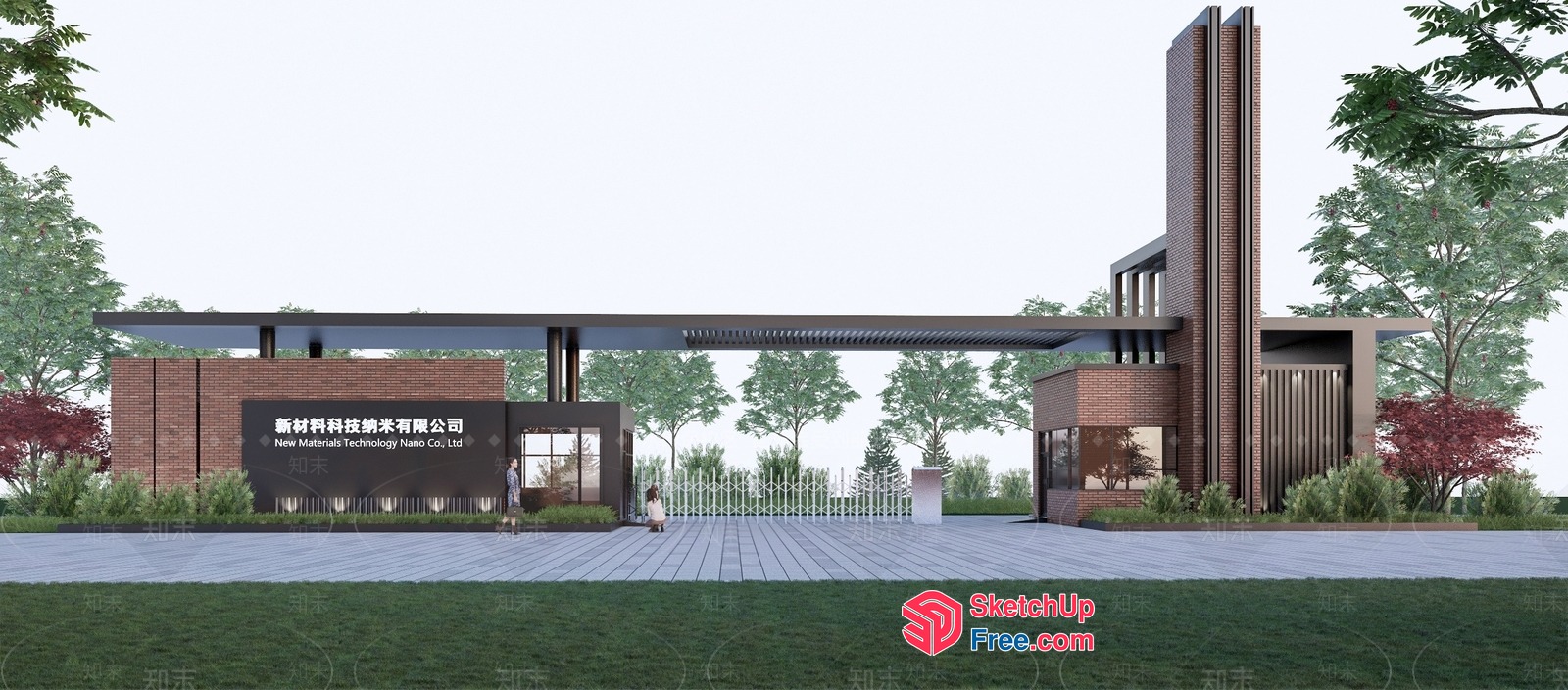 Modern Entrance With Brick Accents And Glass Elements 3D SketchUp File