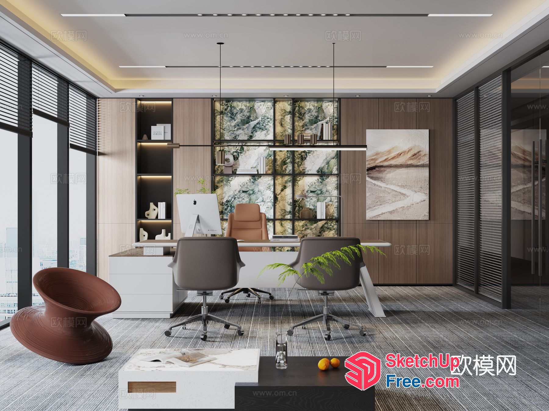 Modern Office Space With Elegant Furniture And Natural Light 3D SketchUp File