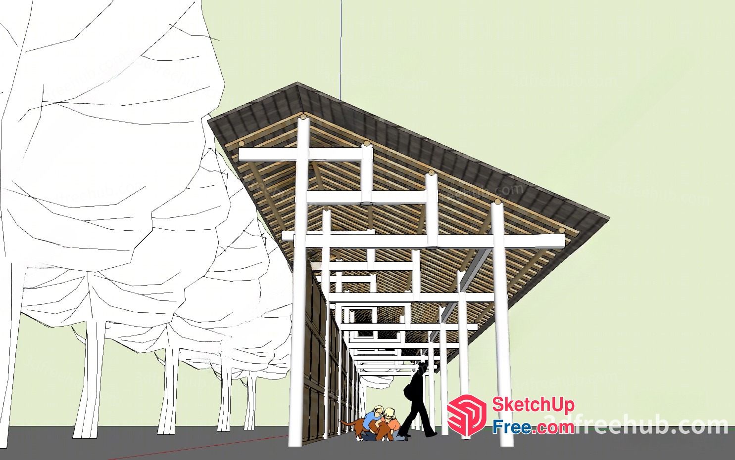 A 3D Model Of A Building With A Large Roof And Pillars 3D SketchUp File