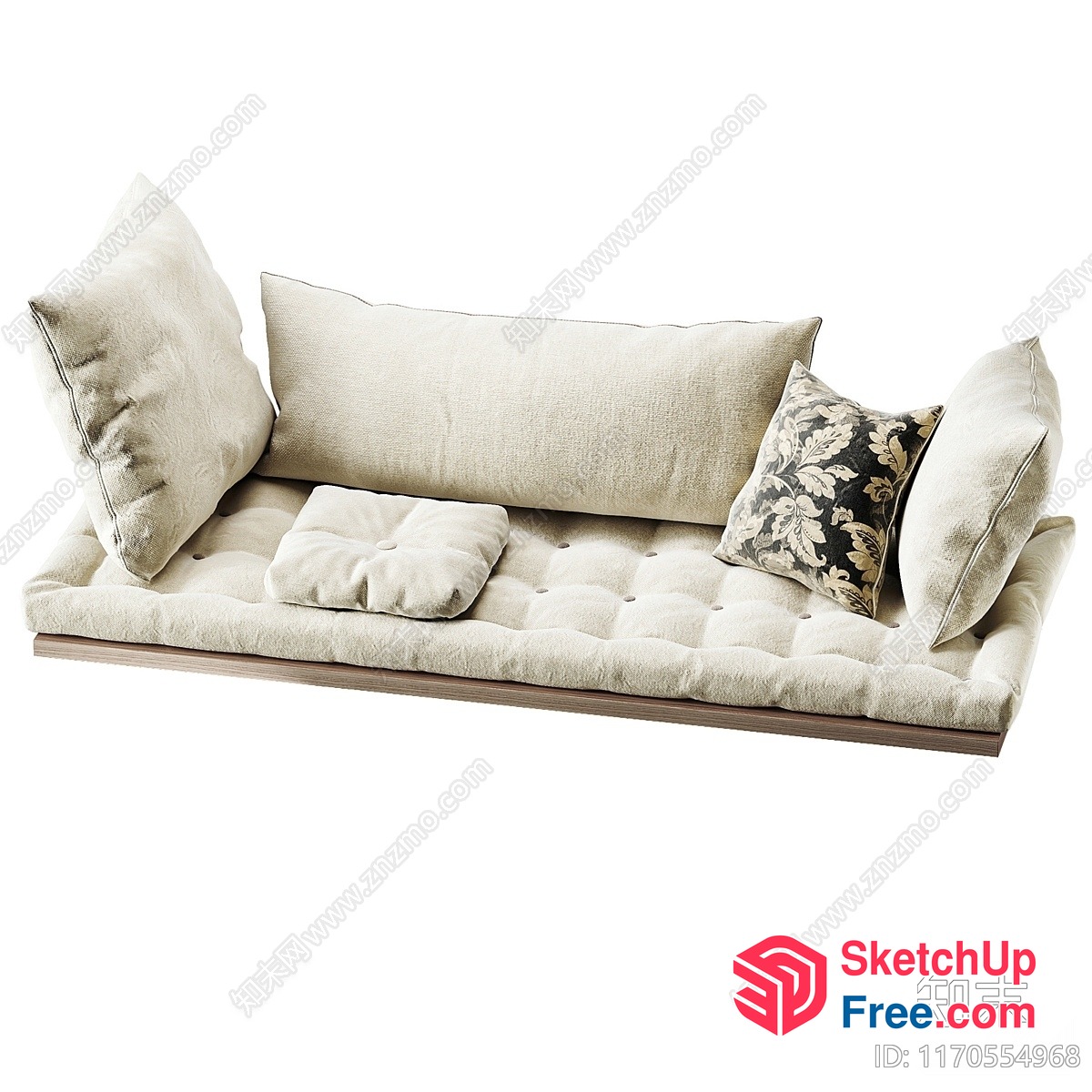 Creamy Sofa With Floral Pattern And Pillows 3D SketchUp File