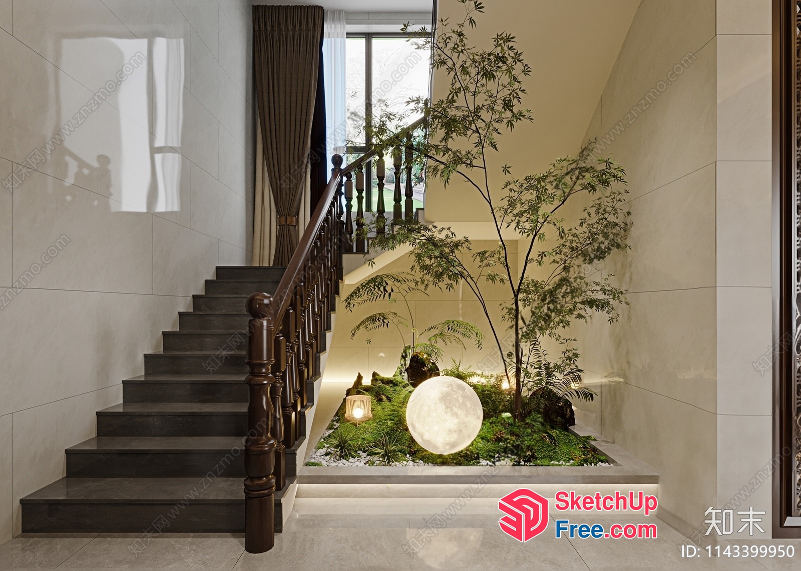 Staircase With A Moon-Lit Garden 3D SketchUp File