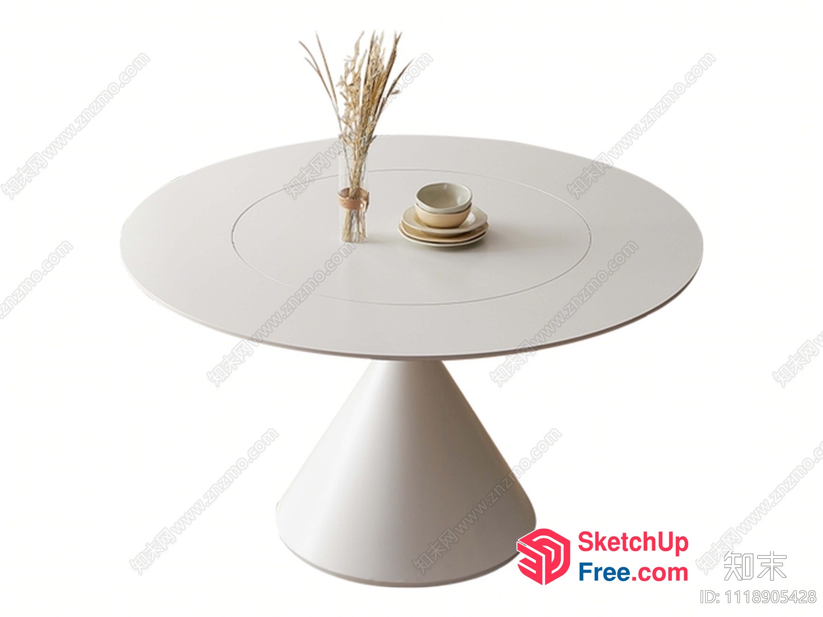 Minimalist White Tabletop With Round Base 3D SketchUp File
