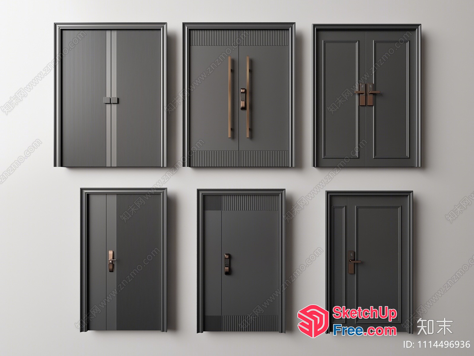 Dark Grey Door And Hardware 3D SketchUp File