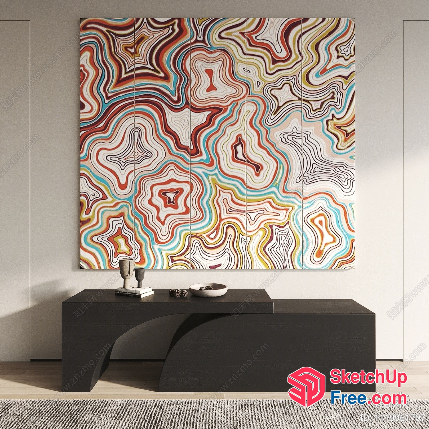 Abstract Artwork Over Modern Console Table 3D SketchUp File