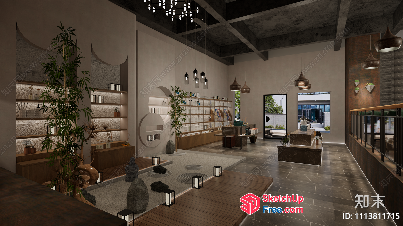 Modern Japanese-Inspired Interior With Zen Garden 3D SketchUp File