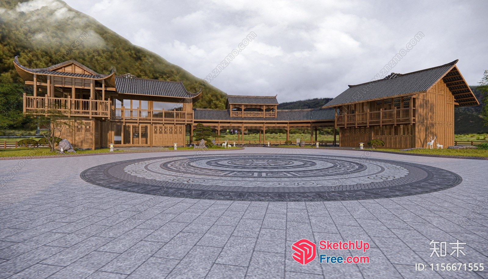 Asian-Inspired Traditional Architecture 3D SketchUp File