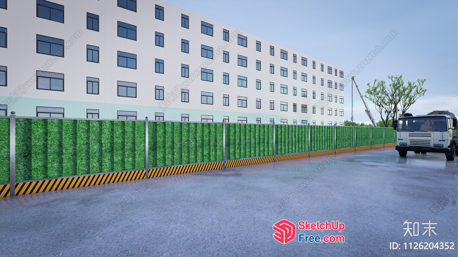 Green Fencing Along Roadside 3D SketchUp File