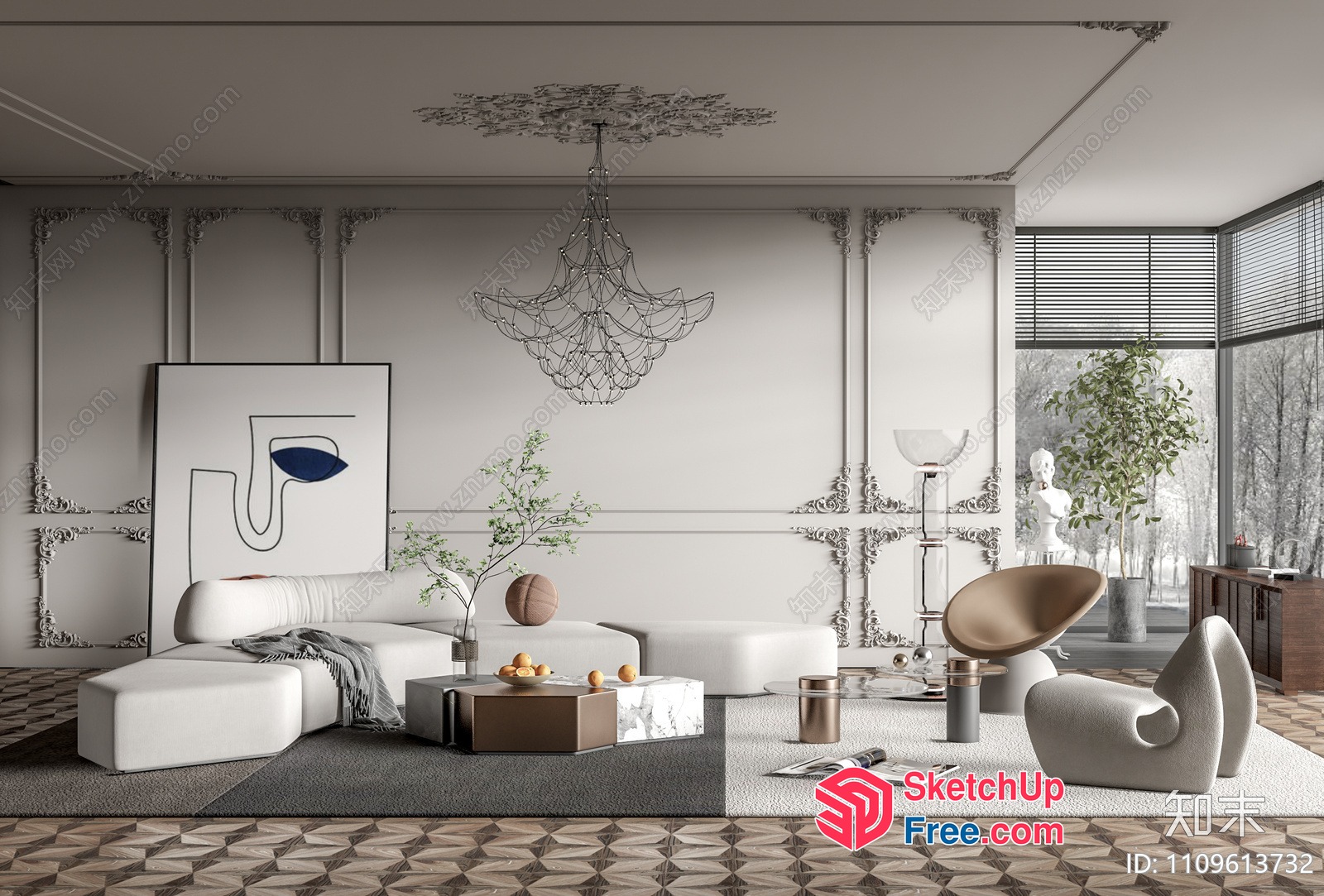 Minimalist Modern Living Room With Elegant Furniture 3D SketchUp File