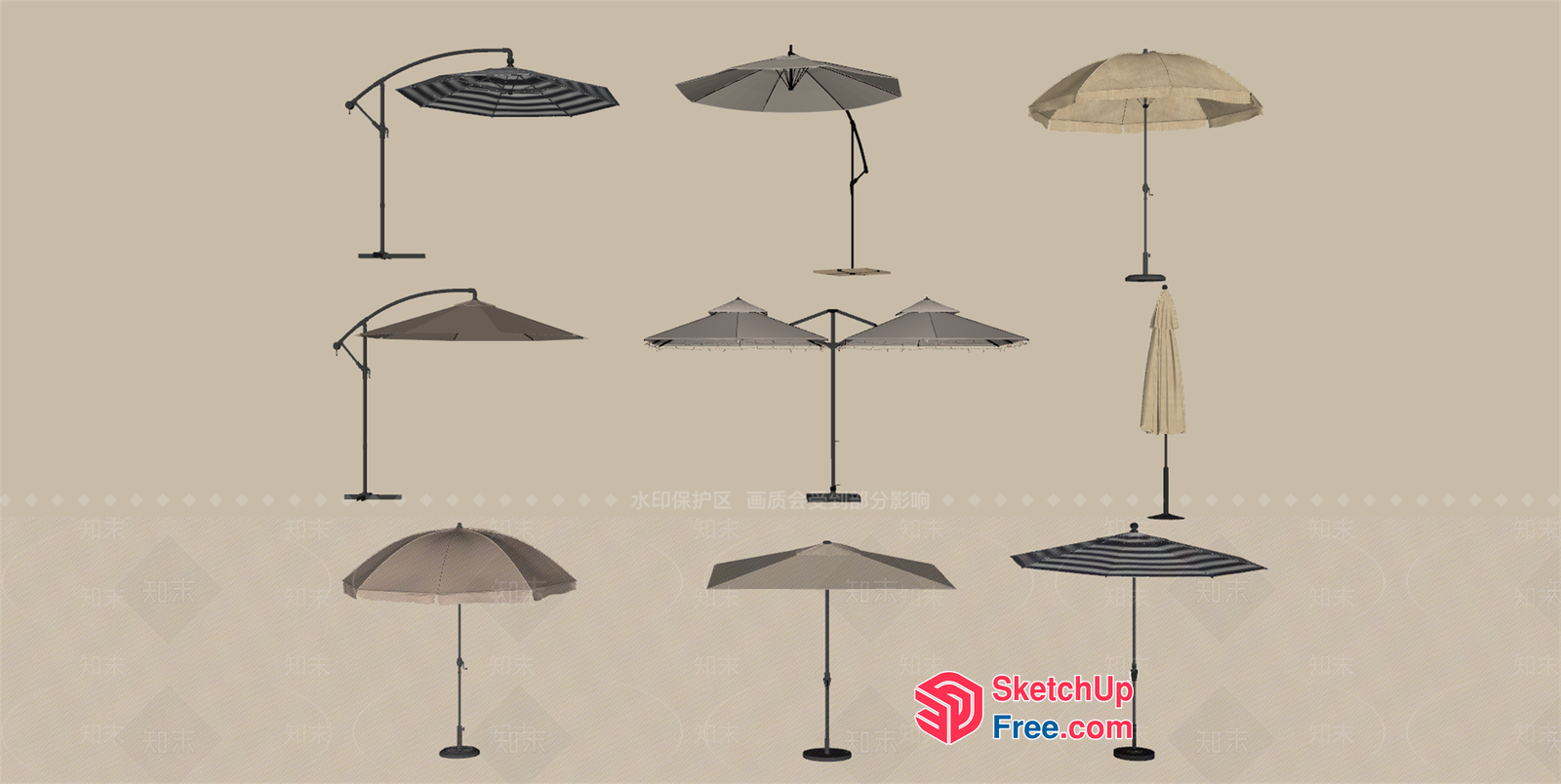 Outdoor Umbrella Varieties 3D SketchUp File