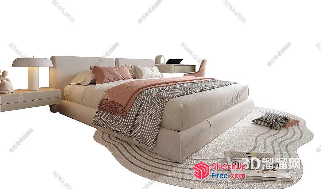 Minimalist Creamy Style Bedroom Furniture 3D SketchUp File