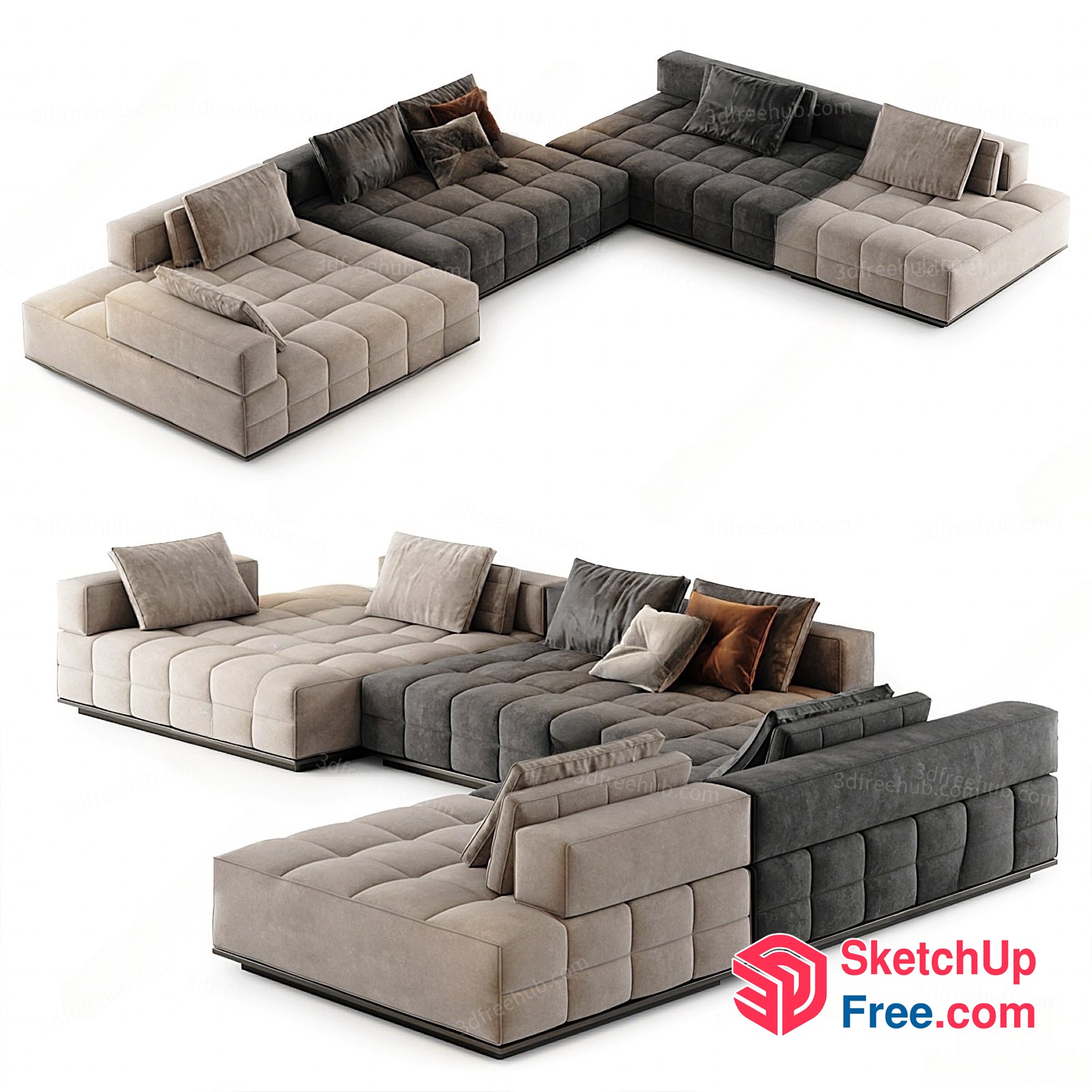 L-Shaped Sofa With Pillows And Cushions 3D SketchUp File