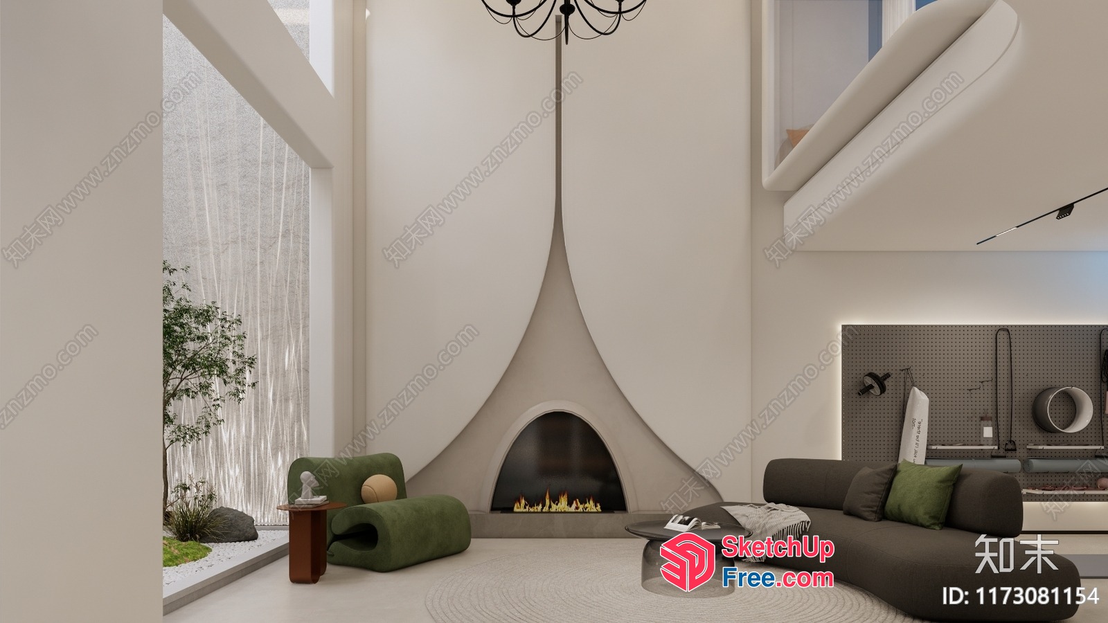 Modern Fireplace And Staircase Interior Design 3D SketchUp File