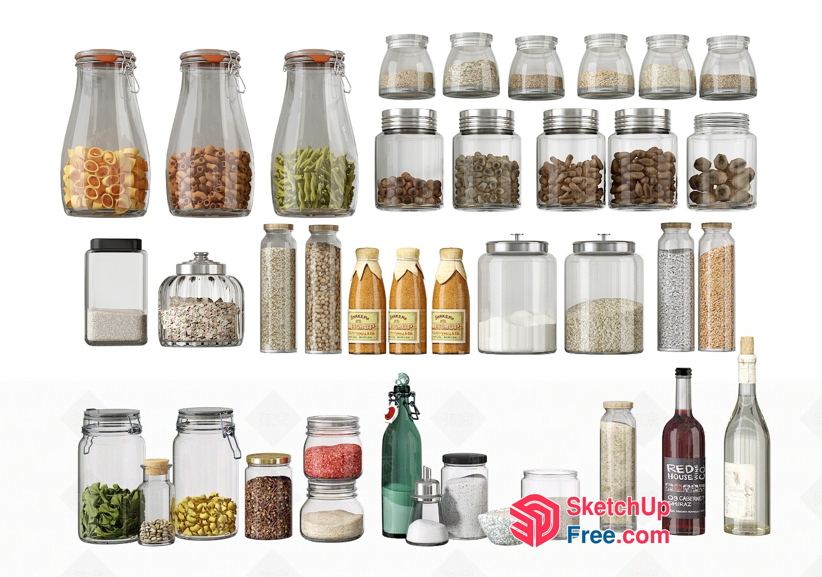 Assorted Glass Containers With Various Food Items 3D SketchUp File
