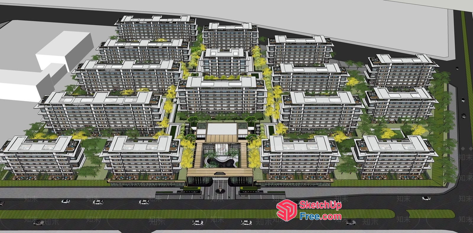 Modern Residential Complex With Staircase And Green Spaces 3D SketchUp File