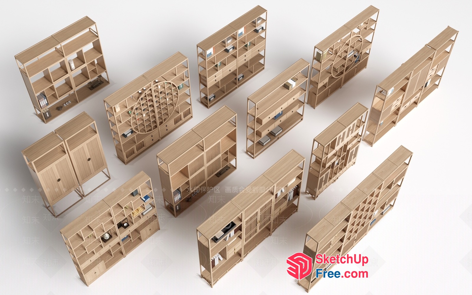 Modern Wood Shelving Units For Versatile Storage And Display 3D SketchUp File