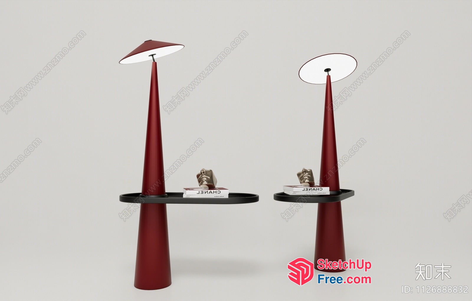 Two Tables With Red Conical Legs And Black Tops 3D SketchUp File