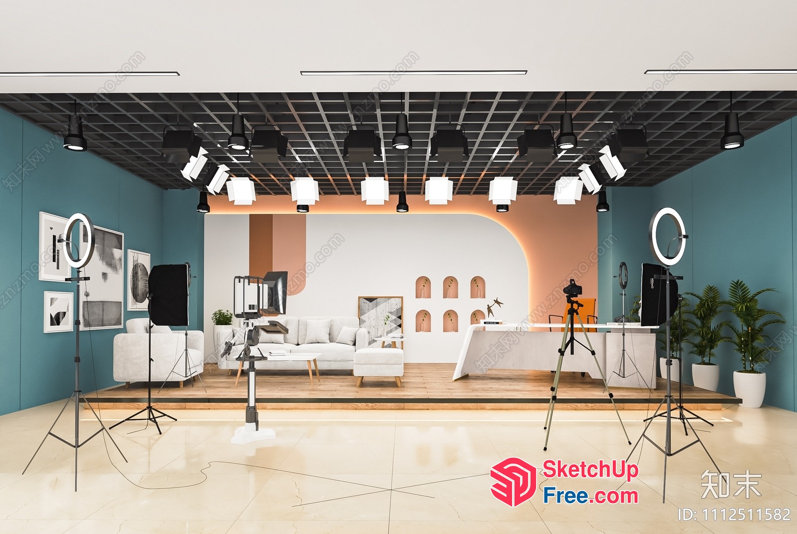 Modern Interior Space With Lighting And Furniture 3D SketchUp File