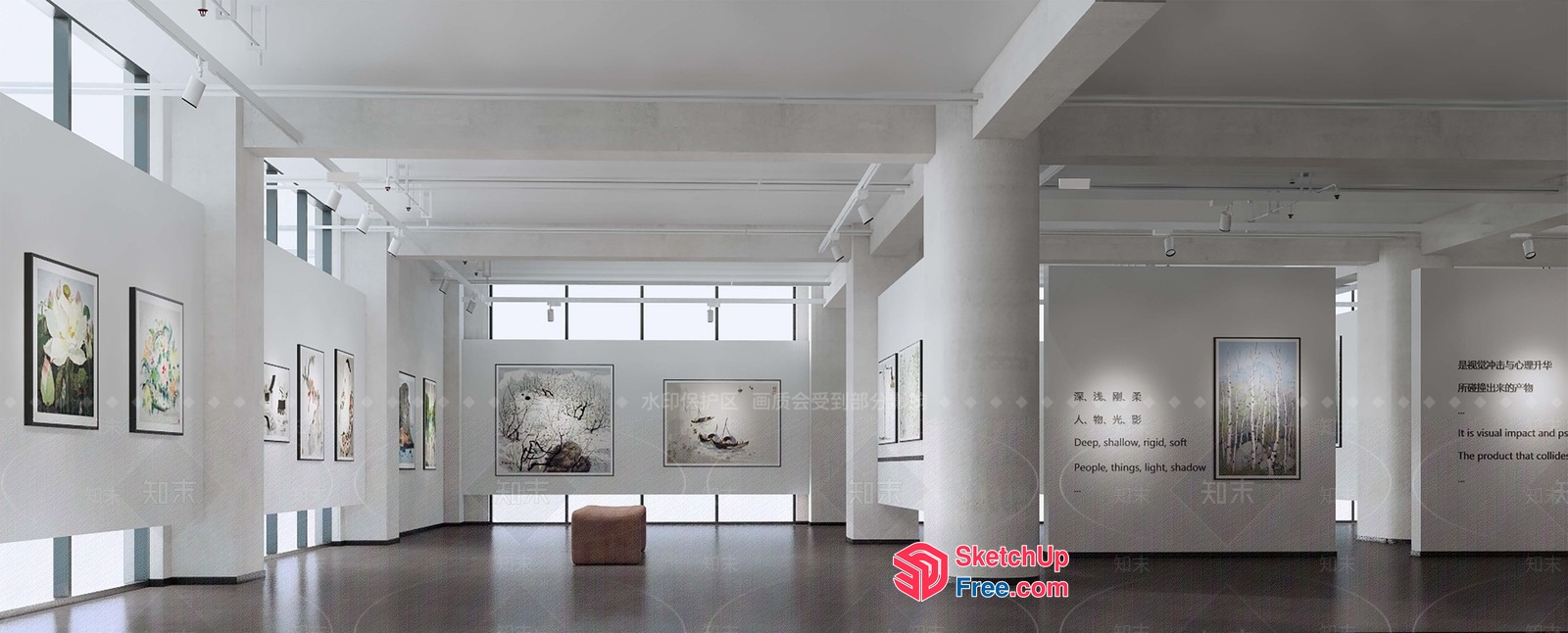 Modern Minimalist Gallery Space With Natural Light 3D SketchUp File