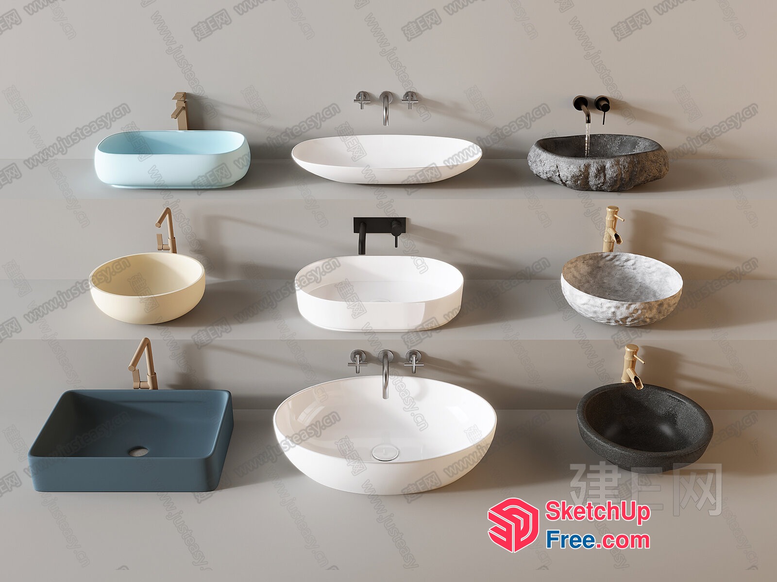 Modern Ceramic Sinks With Sleek Faucets 3D SketchUp File
